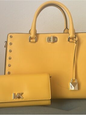 Michael Kors Yellow Leather Tote with Matching Wallet